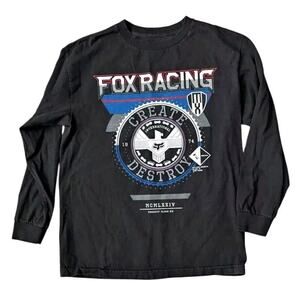 Fox Racing L/S Tee Shirt Youth M Racing Motocross Boys Black Create Destroy